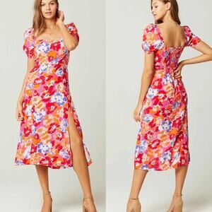 L*Space Alissa Floral Hawaii Puff Sleev Midi Dress